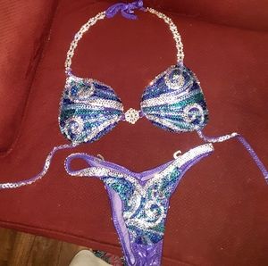 Tamee marie figure competiton bikini suit Rhinestone bling IFBB pro  purple blue